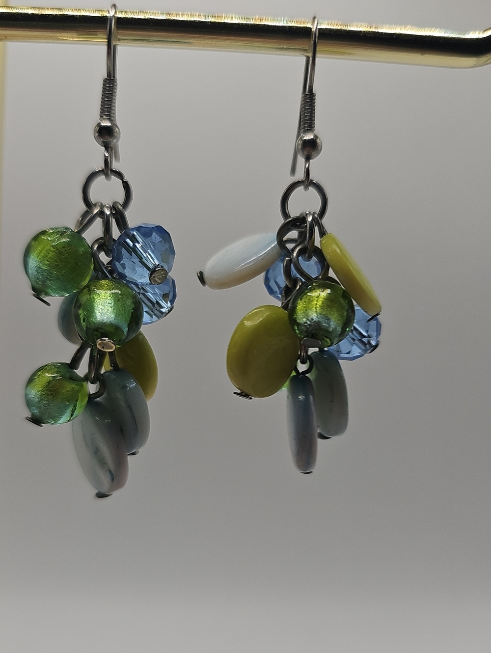 Blue and Green Glass Cluster Drop Earrings